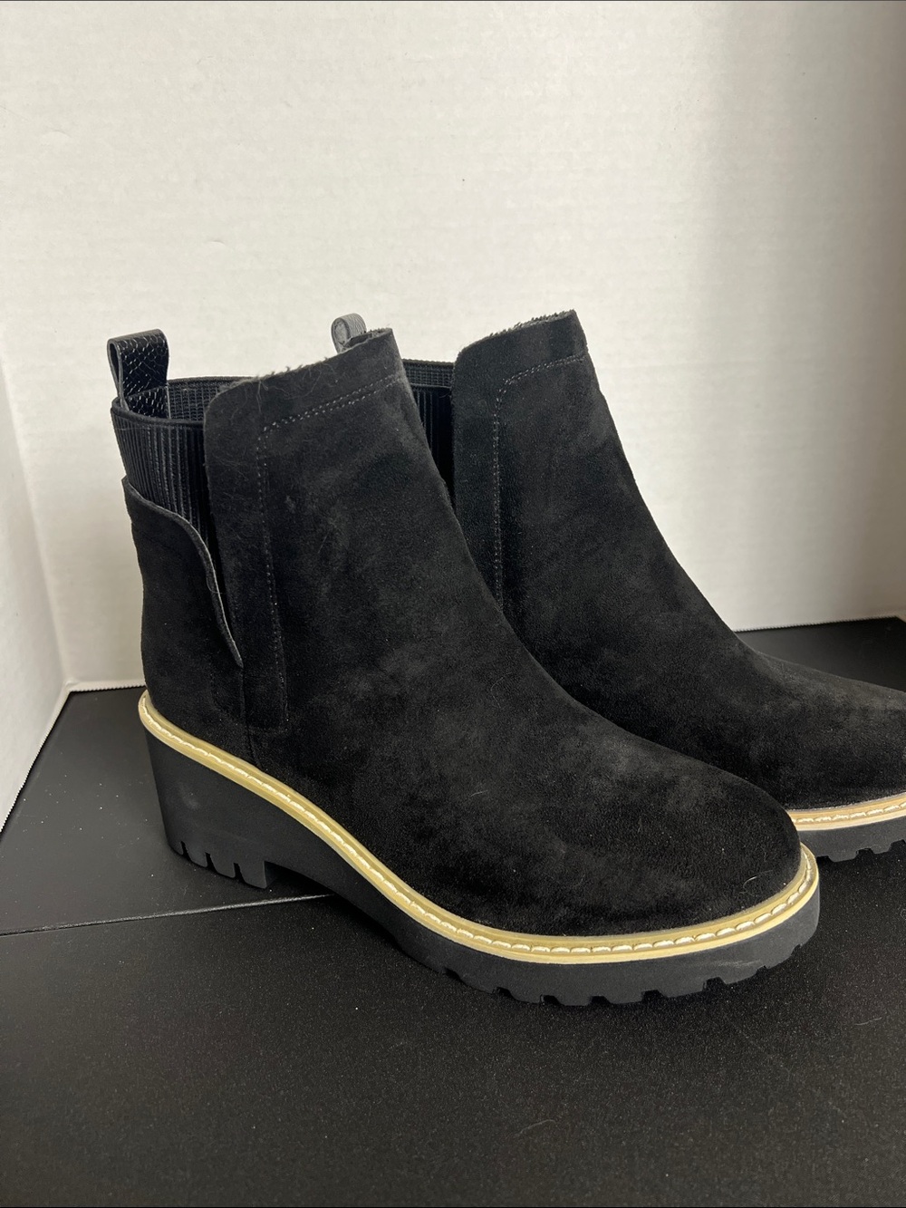 Women's Black Suede Chelsea Ankle Boots with Lug Sole from Hey Girl by Corky’s
